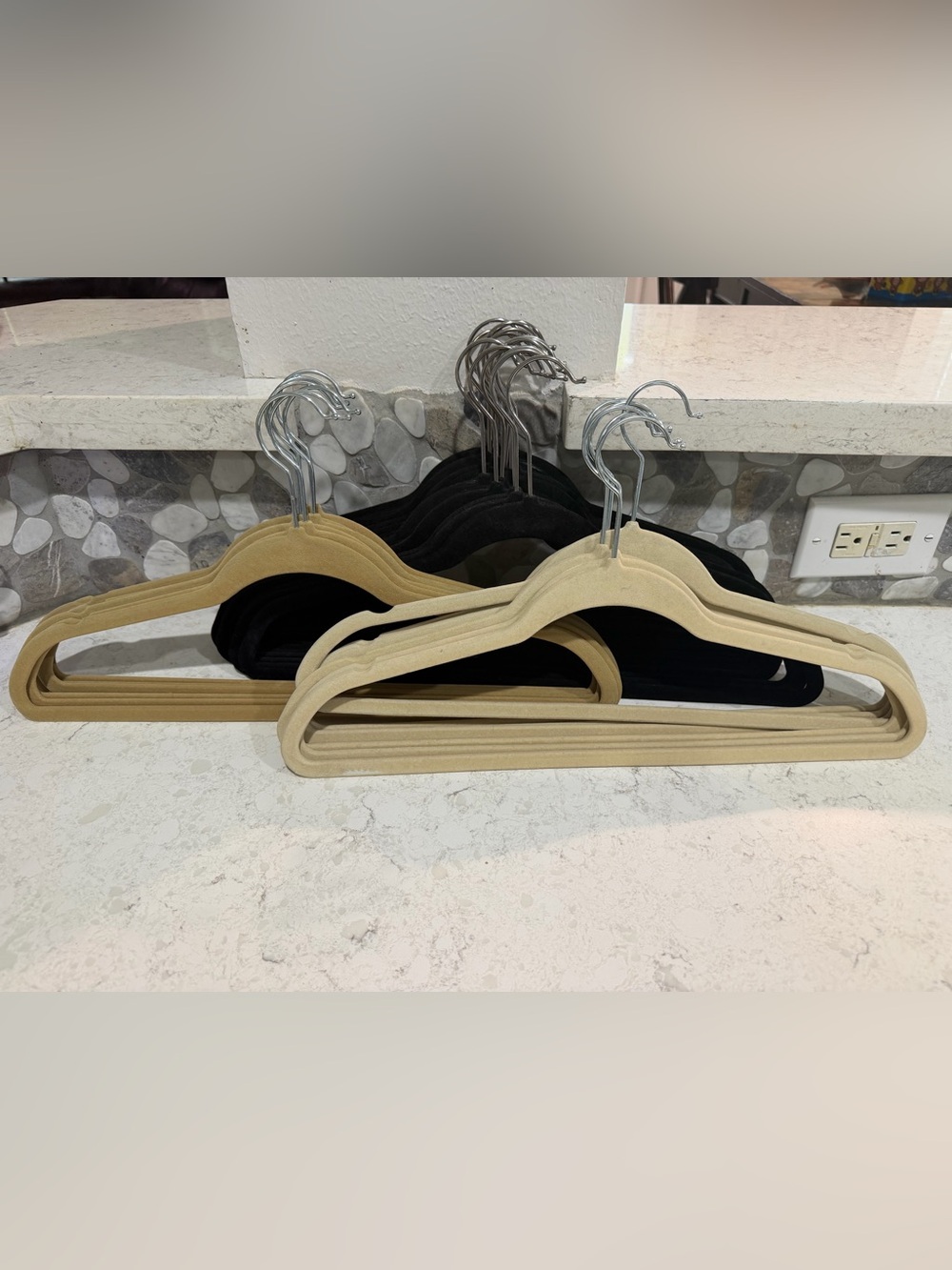 Velvet Slim Non-Slip Hangers - Beige and Black (Set of 28)